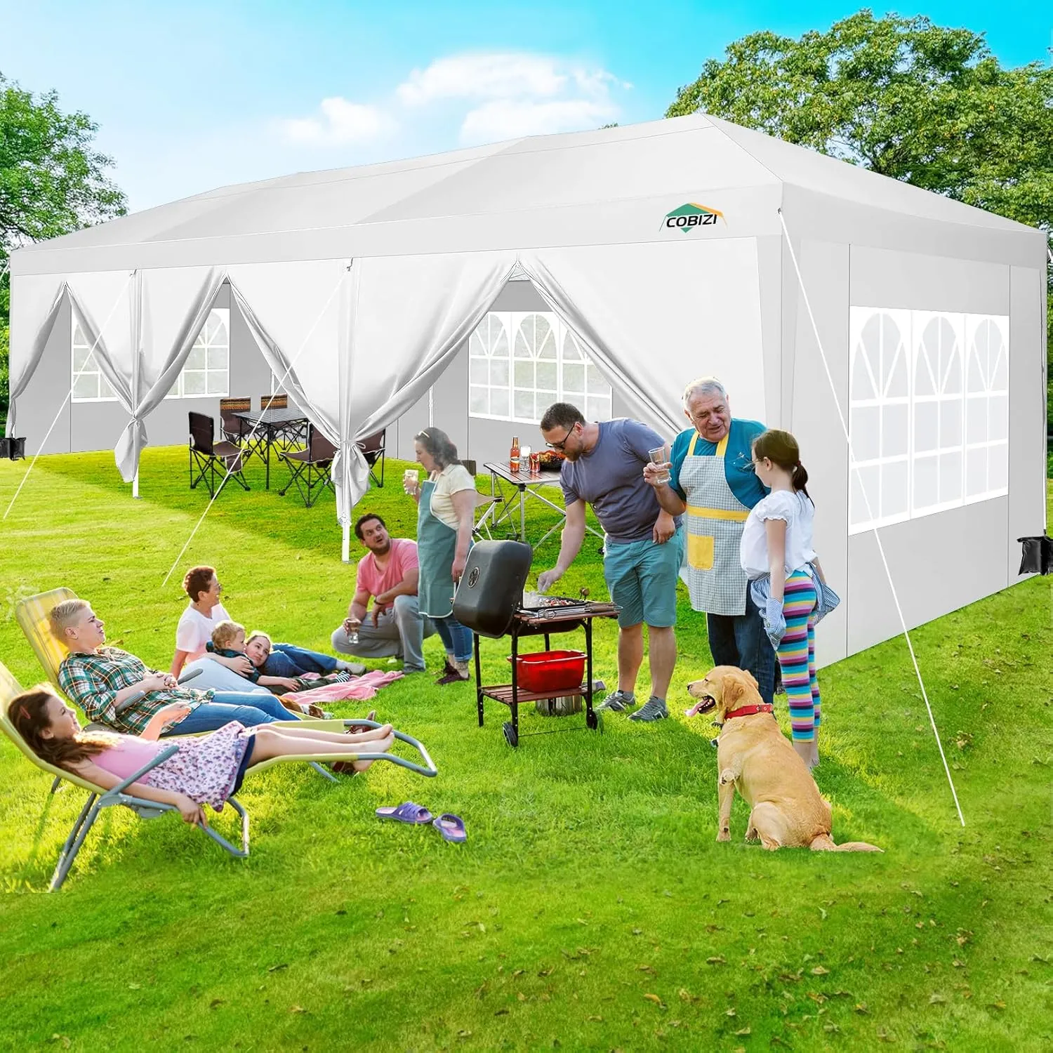 COBIZI 10x30 Canopy Party Tent with 8 Walls 10x30 Pop Up Tent for Parties Waterproof UPF 50  Outdoor Commercial Event Tent for Party Backyard Gazebo Canopy with Sidewalls & Sandbags(White,10x30ft.