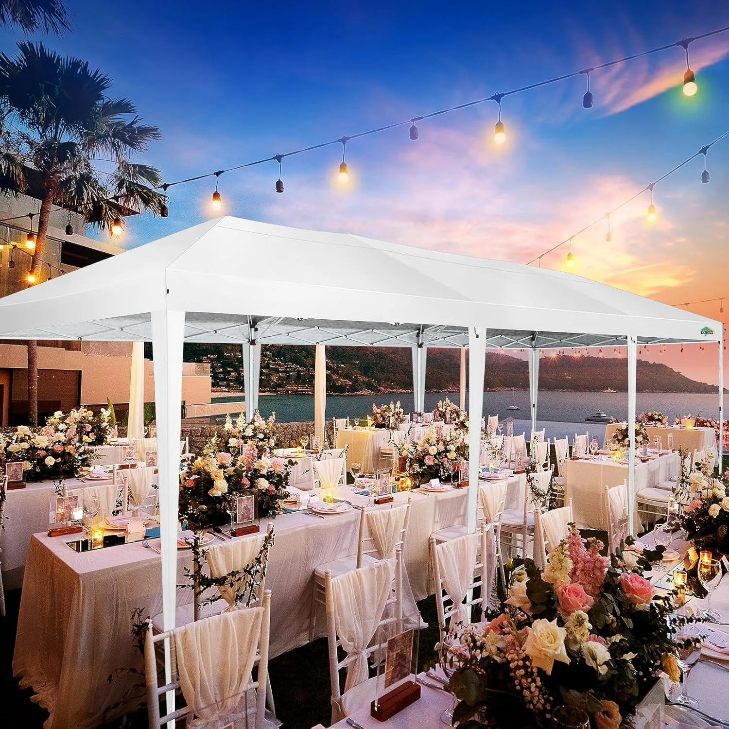COBIZI 10x30 Canopy Party Tent with 8 Walls 10x30 Pop Up Tent for Parties Waterproof UPF 50  Outdoor Commercial Event Tent for Party Backyard Gazebo Canopy with Sidewalls & Sandbags(White,10x30ft.