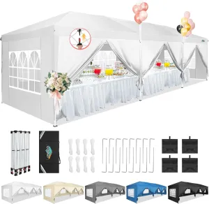 COBIZI 10x30 Canopy Party Tent with 8 Walls 10x30 Pop Up Tent for Parties Waterproof UPF 50  Outdoor Commercial Event Tent for Party Backyard Gazebo Canopy with Sidewalls & Sandbags(White,10x30ft.
