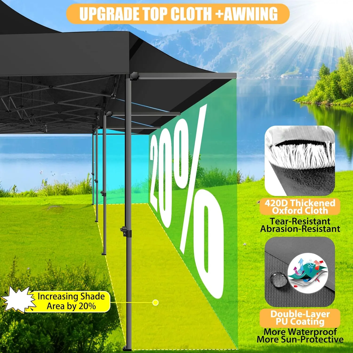 COBIZI 10x30 Pop Up Canopy Tent with Awning,Heavy Duty Canopy UPF 50  All Season Wind Waterproof Commercial Outdoor Street Vendors Party Tents for Parties Canopy with Roller Bag(10 x 30 ft Black)