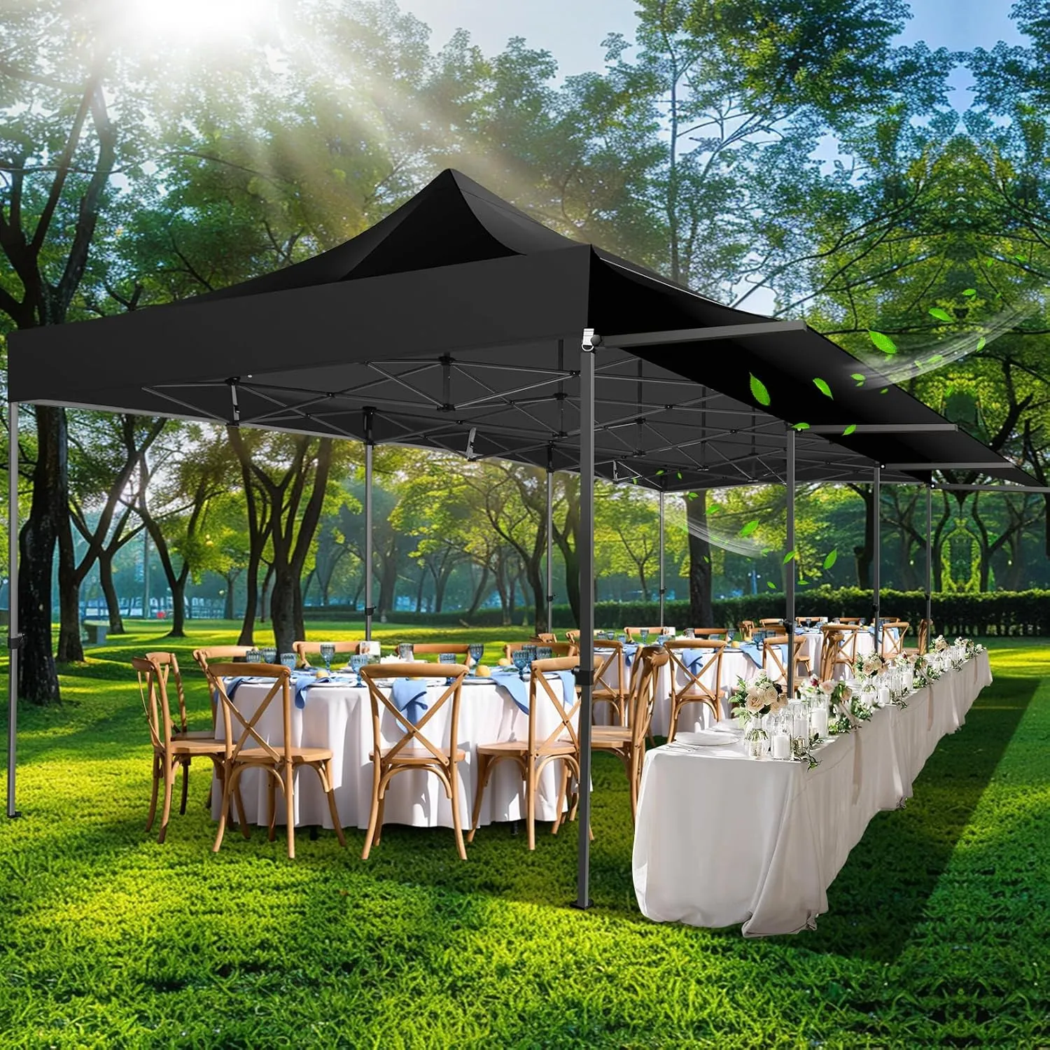 COBIZI 10x30 Pop Up Canopy Tent with Awning,Heavy Duty Canopy UPF 50  All Season Wind Waterproof Commercial Outdoor Street Vendors Party Tents for Parties Canopy with Roller Bag(10 x 30 ft Black)