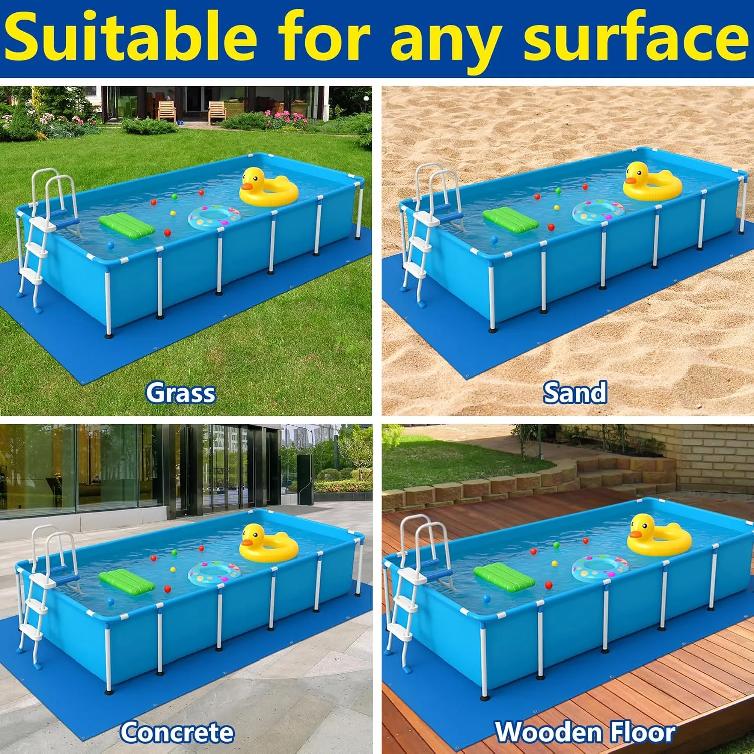 codree 24 x 12 Ft Rectangular Pool Ground Cloths, Waterproof PE Swimming Pool Liner Pad, Heavy Duty Above Ground Pool Mat Protector Tarp with Stakes for Pools Bottom Prevents Punctures