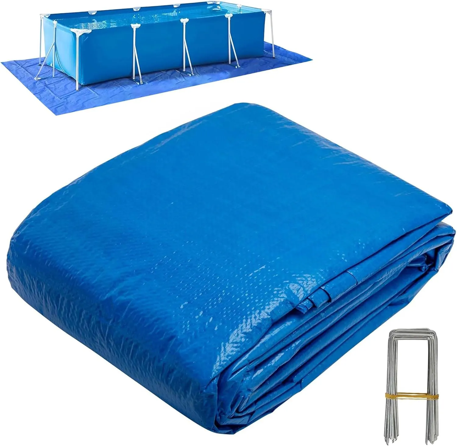 codree 24 x 12 Ft Rectangular Pool Ground Cloths, Waterproof PE Swimming Pool Liner Pad, Heavy Duty Above Ground Pool Mat Protector Tarp with Stakes for Pools Bottom Prevents Punctures