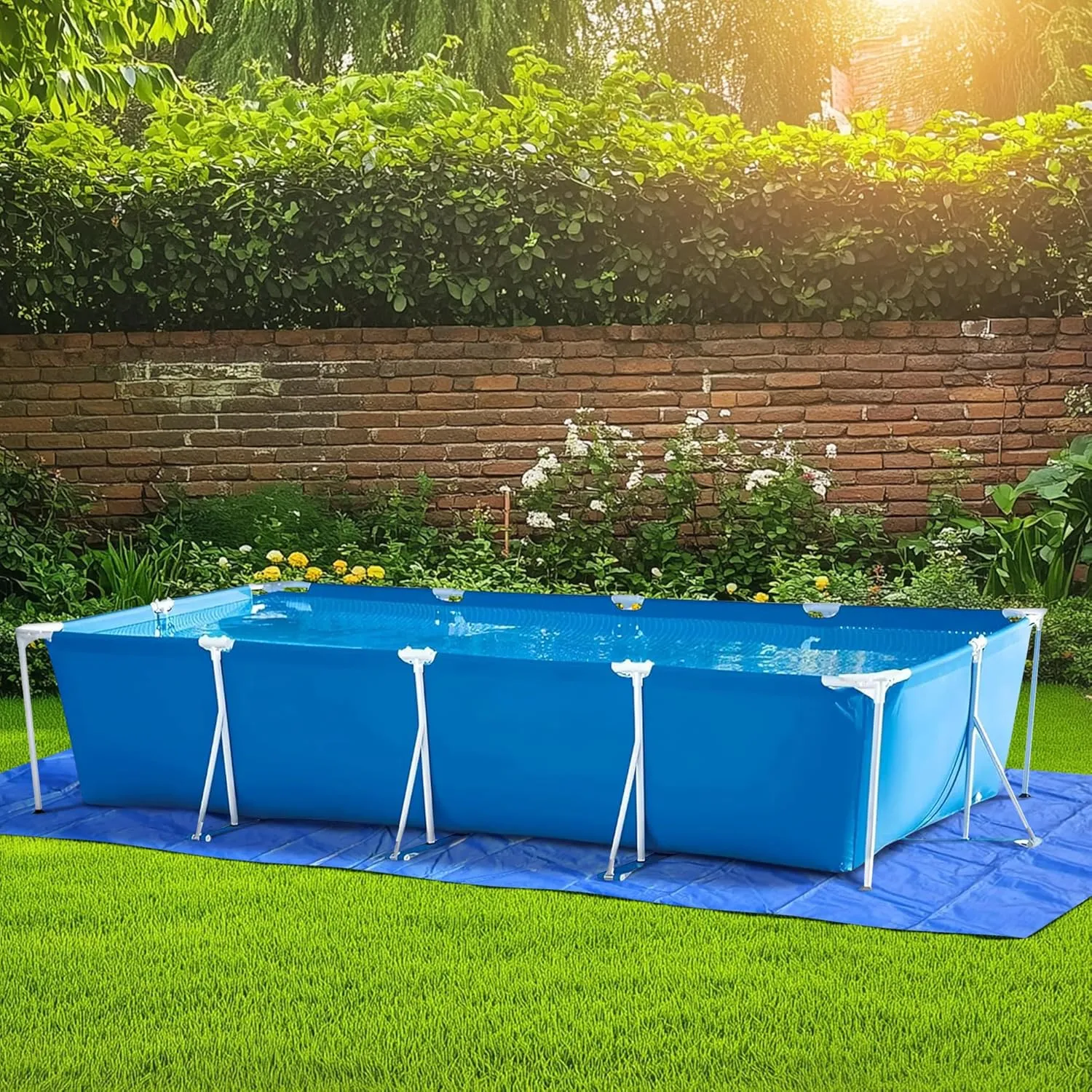 codree 24 x 12 Ft Rectangular Pool Ground Cloths, Waterproof PE Swimming Pool Liner Pad, Heavy Duty Above Ground Pool Mat Protector Tarp with Stakes for Pools Bottom Prevents Punctures