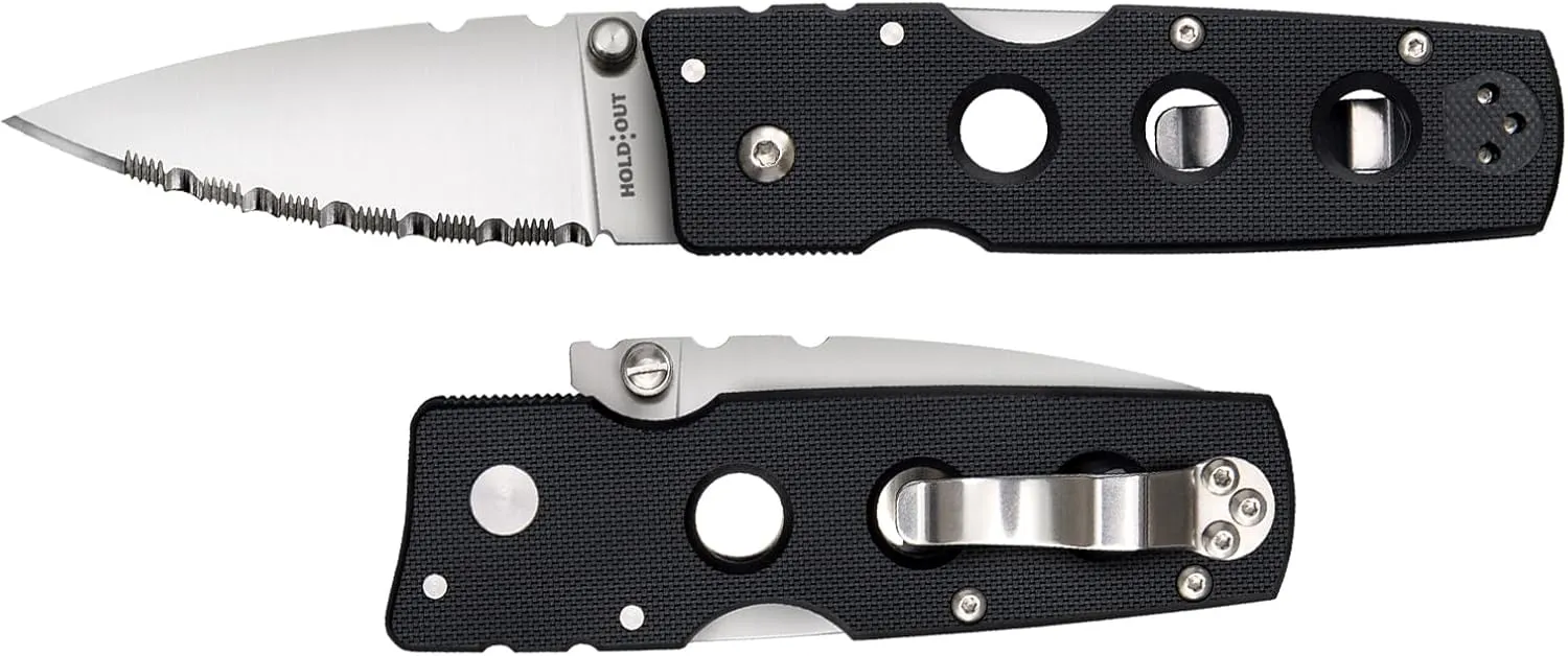 COLD STEEL Hold Out 3" S35VN Ultra-Sharp Blade 4" G-10 Handle Everyday Carry Pocket Folding Knife w/Tri-Ad Lock, Pocket Clip