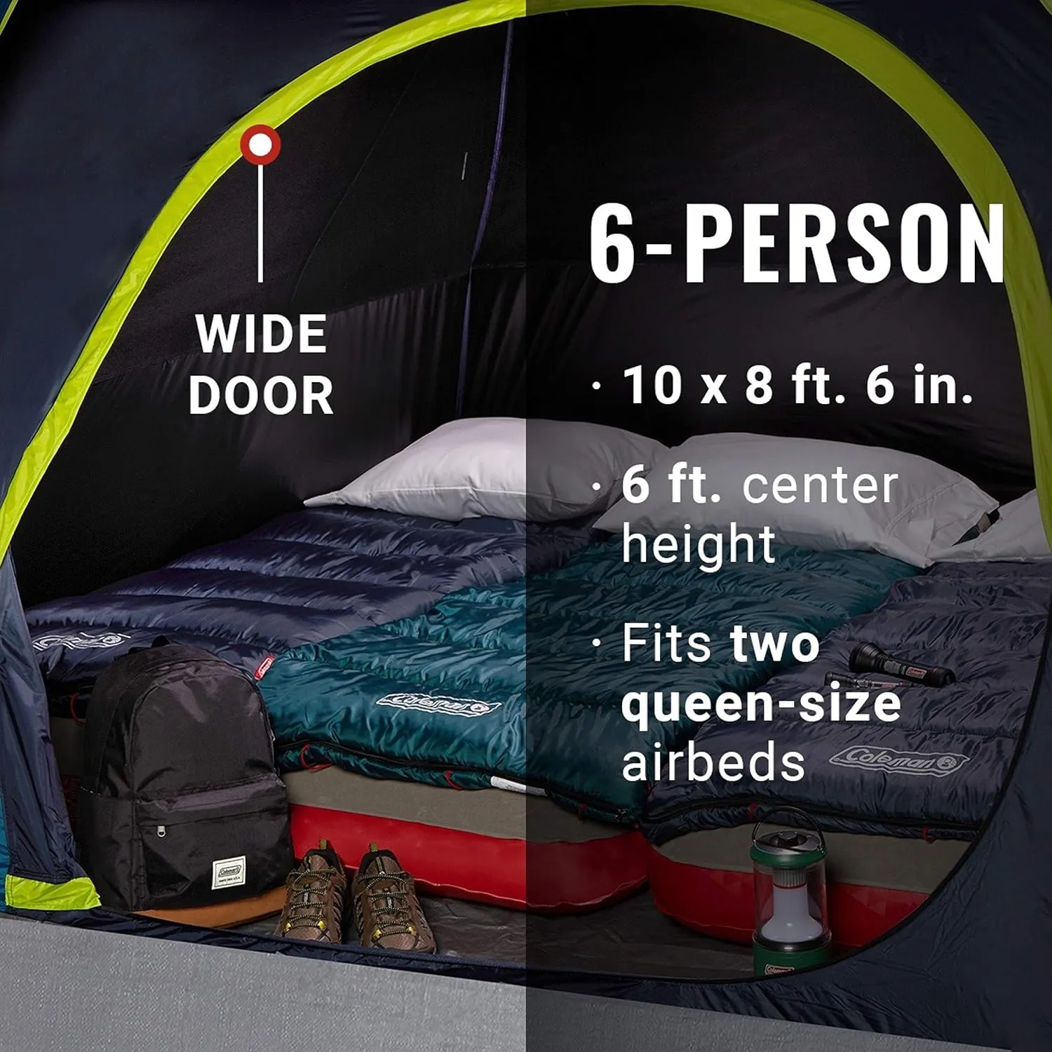 Coleman 4/6/8/10 Person Skydome Dark Room Tent with Rainfly, 5 Minute Setup, Blocks 90% of Sunlight, 20% More Headroom Than Traditional Tents