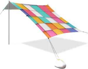 Color Square Designed UPF50  Protection Beach Canopy Easy Setup Shade Sun Shelter with Sturdy Poles, Sandbags and Shovel for Family Travel casita de Playa para