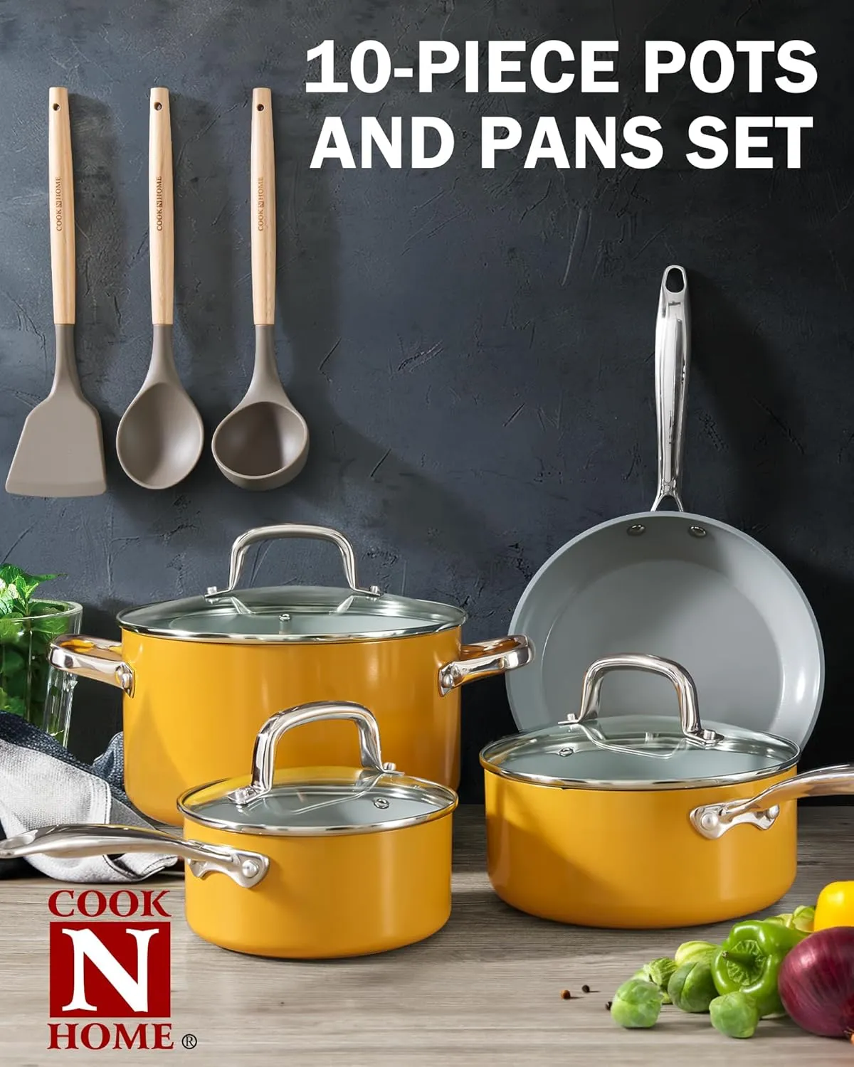 Cook N Home Nonstick Sauce Pan with Glass Lid, 3-Quart Small Saucepan Hard Anodized Non Stick Ceramic Cookware, Induction Cooking Pots and Pans with Stay-Cool Handles, Cacerola, Yellow