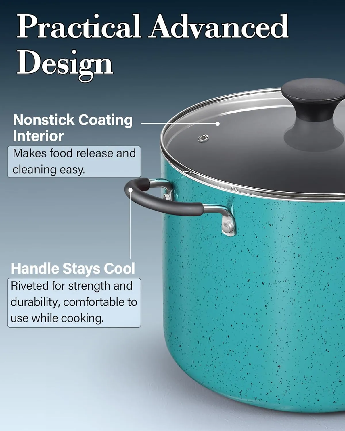 Cook N Home Nonstick Stockpot with Lid 10.5-Qt, Professional Deep Cooking Pot Cookware Canning Stock Pot with Glass Lid, Turquoise