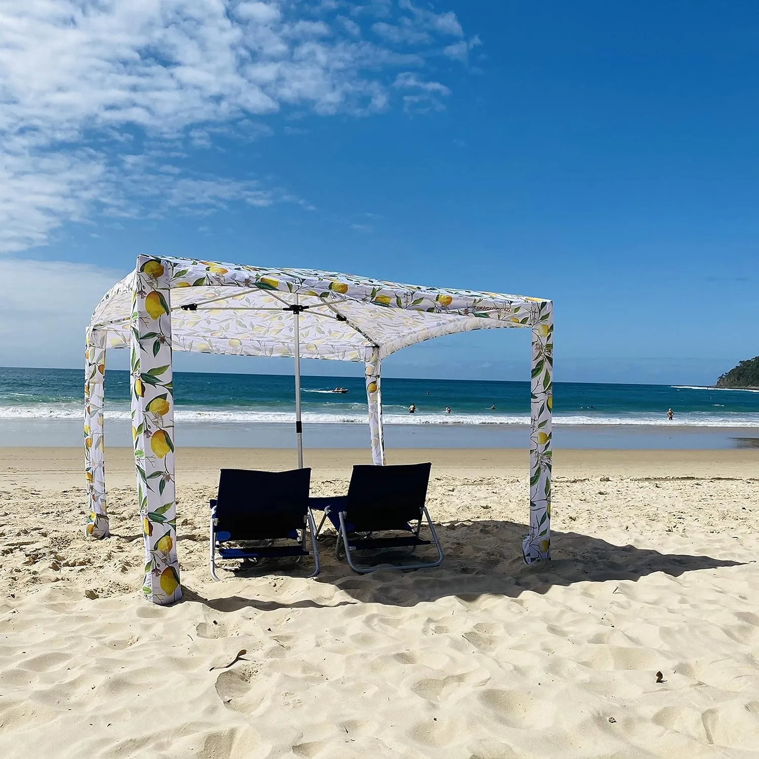 CoolCabana Beach Shade Tent - Easy Setup, UPF 50  Protection, Large & Medium Sizes, Compact & Wind Resistant - Beach Cabana for The Whole Family - Lemon Scarletta, Large