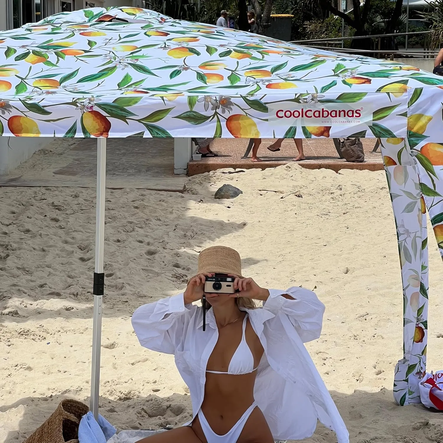CoolCabana Beach Shade Tent - Easy Setup, UPF 50  Protection, Large & Medium Sizes, Compact & Wind Resistant - Beach Cabana for The Whole Family - Lemon Scarletta, Large