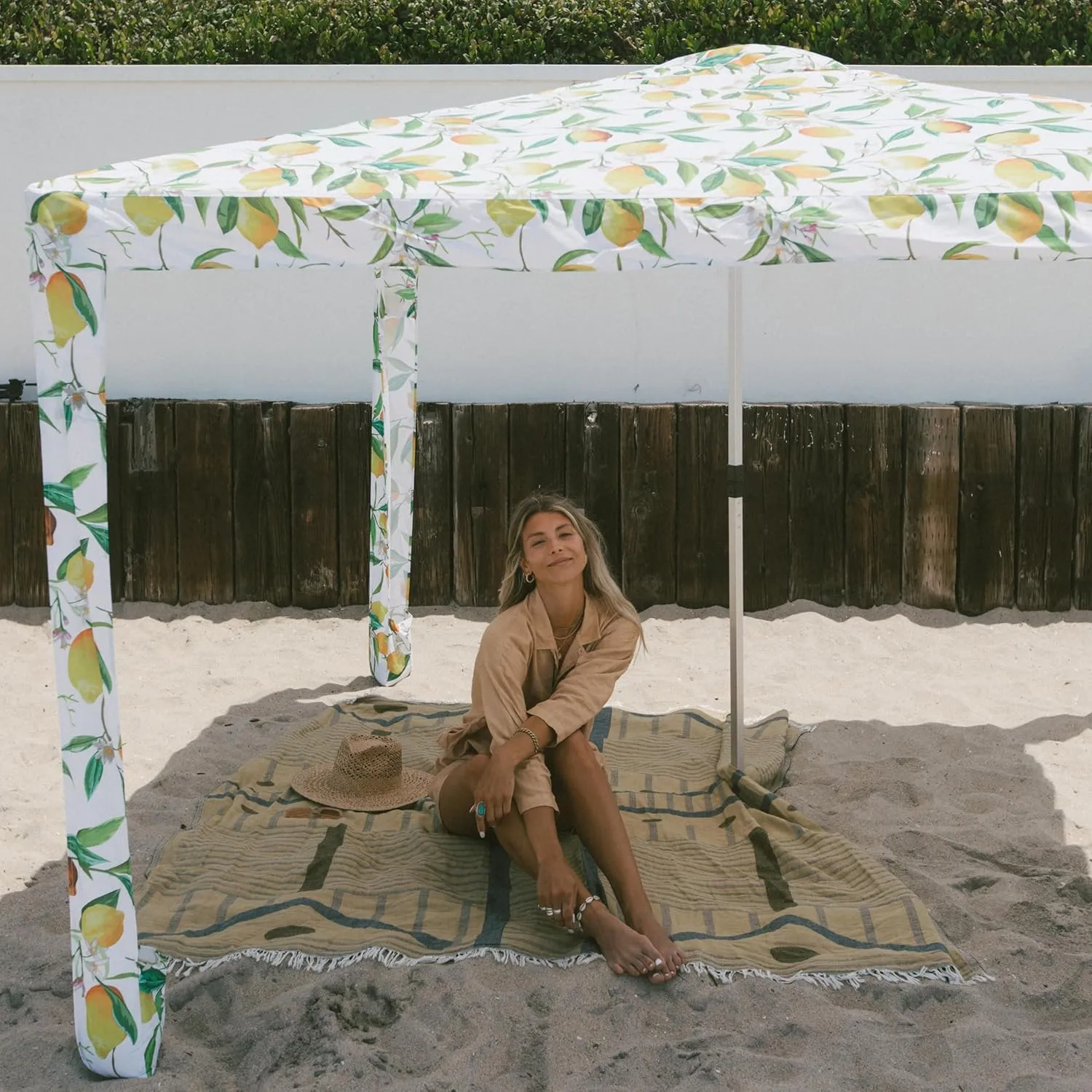 CoolCabana Beach Shade Tent - Easy Setup, UPF 50  Protection, Large & Medium Sizes, Compact & Wind Resistant - Beach Cabana for The Whole Family - Lemon Scarletta, Large