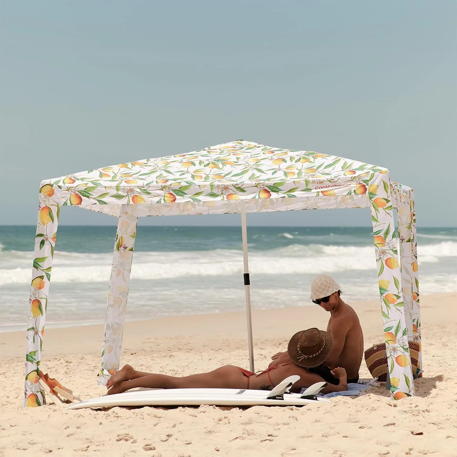 CoolCabana Beach Shade Tent - Easy Setup, UPF 50  Protection, Large & Medium Sizes, Compact & Wind Resistant - Beach Cabana for The Whole Family - Lemon Scarletta, Large