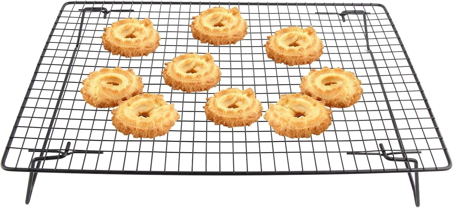 Cooling Rack, 16.9x11in Cooling Rack with Collapsible Folding Legs Iron Wire Grid Cooling Racks Cookie Rack Wire Baking Rack for Cooking, Roasting, Drying, Grilling (Black)