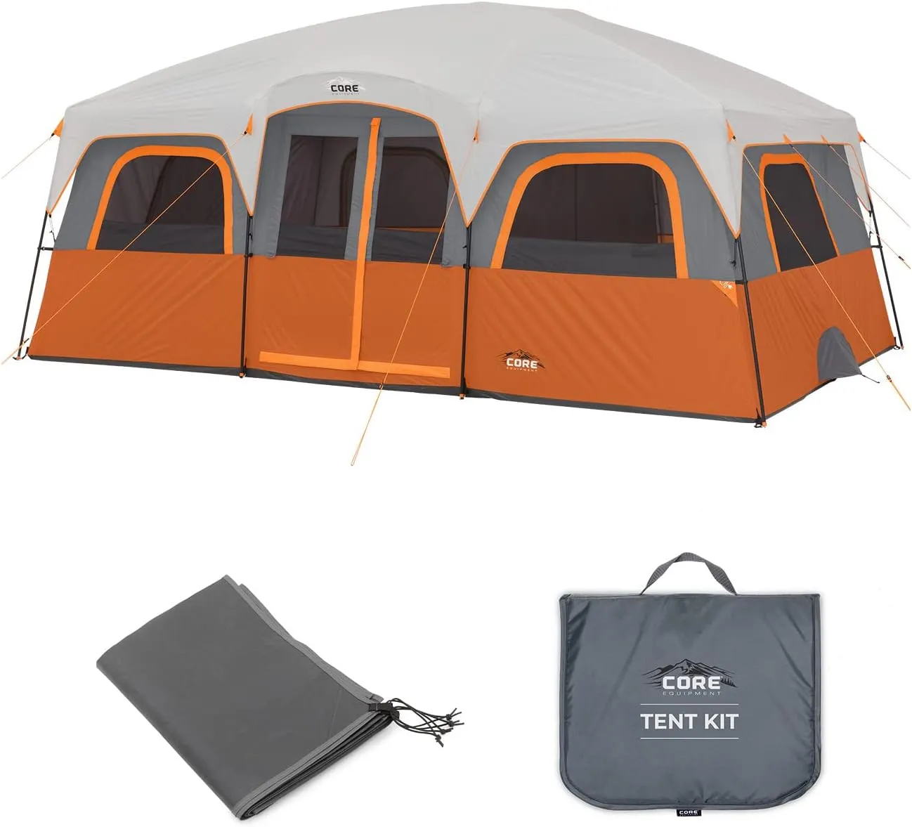 CORE 12 Person Straight Wall Cabin Tent with Footprint and Tent Kit