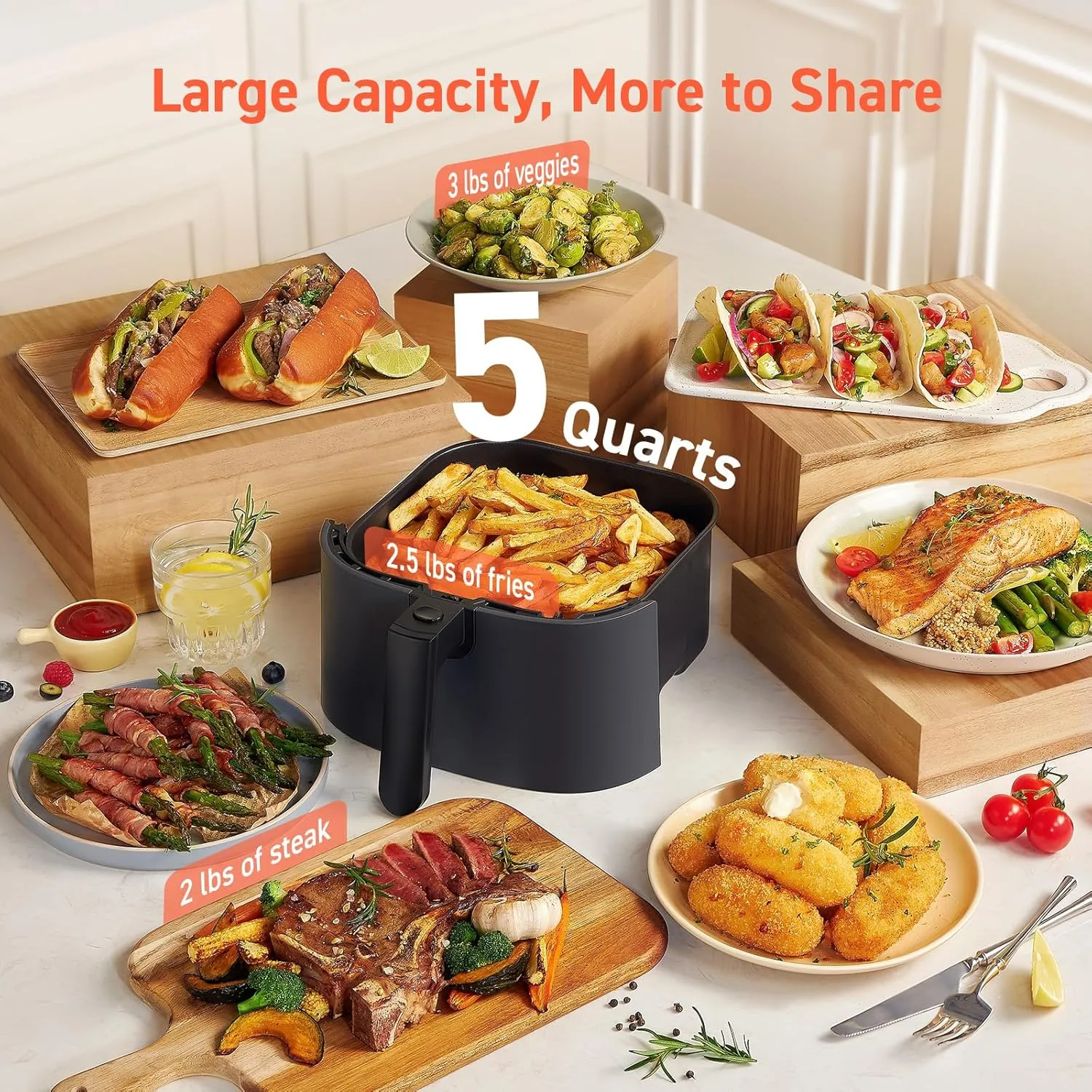 COSORI Air Fryer Pro 9-in-1, Compact 5QT, 450℉: Half Time & Chef-Grade Cook, One-Wipe Clean Glass Panel, 130  In-App Recipes with Nutritional Info, Nonstick & Dishwasher-Safe Basket, Gray