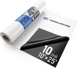 Crawl Space Vapor Barrier - 10 mil (10' x 25'), Thick Plastic sheeting, Drop Cloth Moisture Barrier Covering for Crawl Space Encapsulation, Heavy Duty Polyethylene Film, Black and White Panda Film