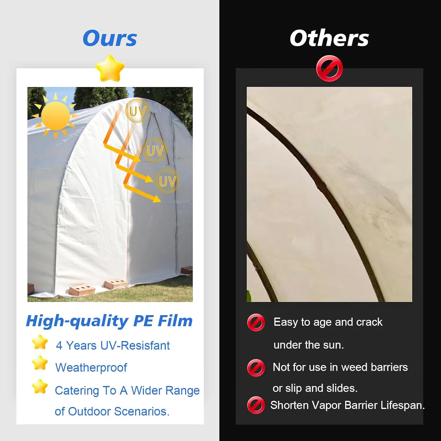 Crawl Space Vapor Barrier - 10 mil (10' x 25'), Thick Plastic sheeting, Drop Cloth Moisture Barrier Covering for Crawl Space Encapsulation, Heavy Duty Polyethylene Film, Black and White Panda Film