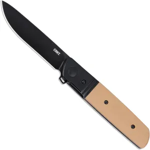 CRKT Bamboozled Black and Tan Everyday Carry EDC Assisted Folding Knife with Liner Lock: D2 Steel Plain Edge Blade, G10 Handle with Stainless Steel Bolster, Pocket Clip, 5720B