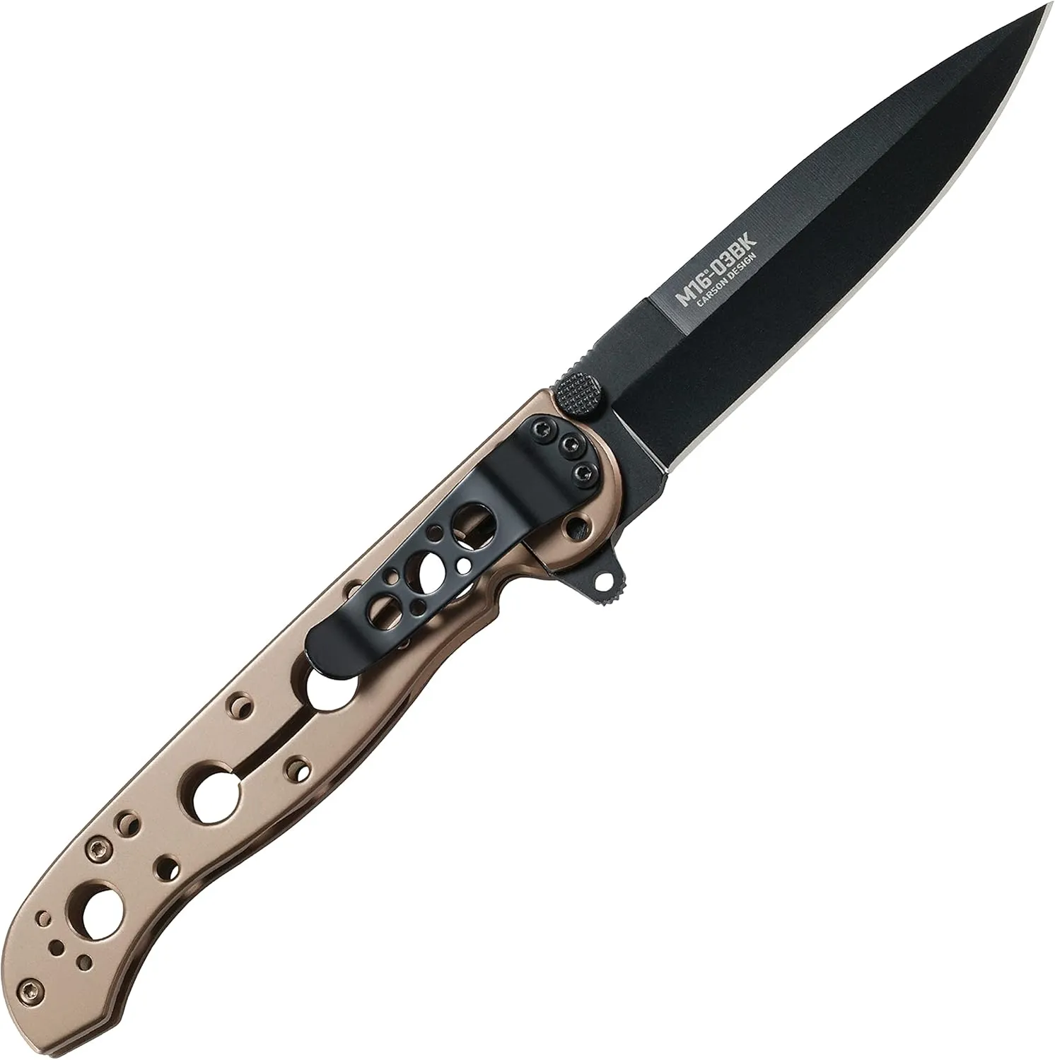 CRKT M16-03BK EDC Folding Pocket Knife: Everyday Carry, Black Sandvik 12C27 Steel Blade, Liner Lock, Bronze Aluminum Handle, 4-Position Pocket Clip