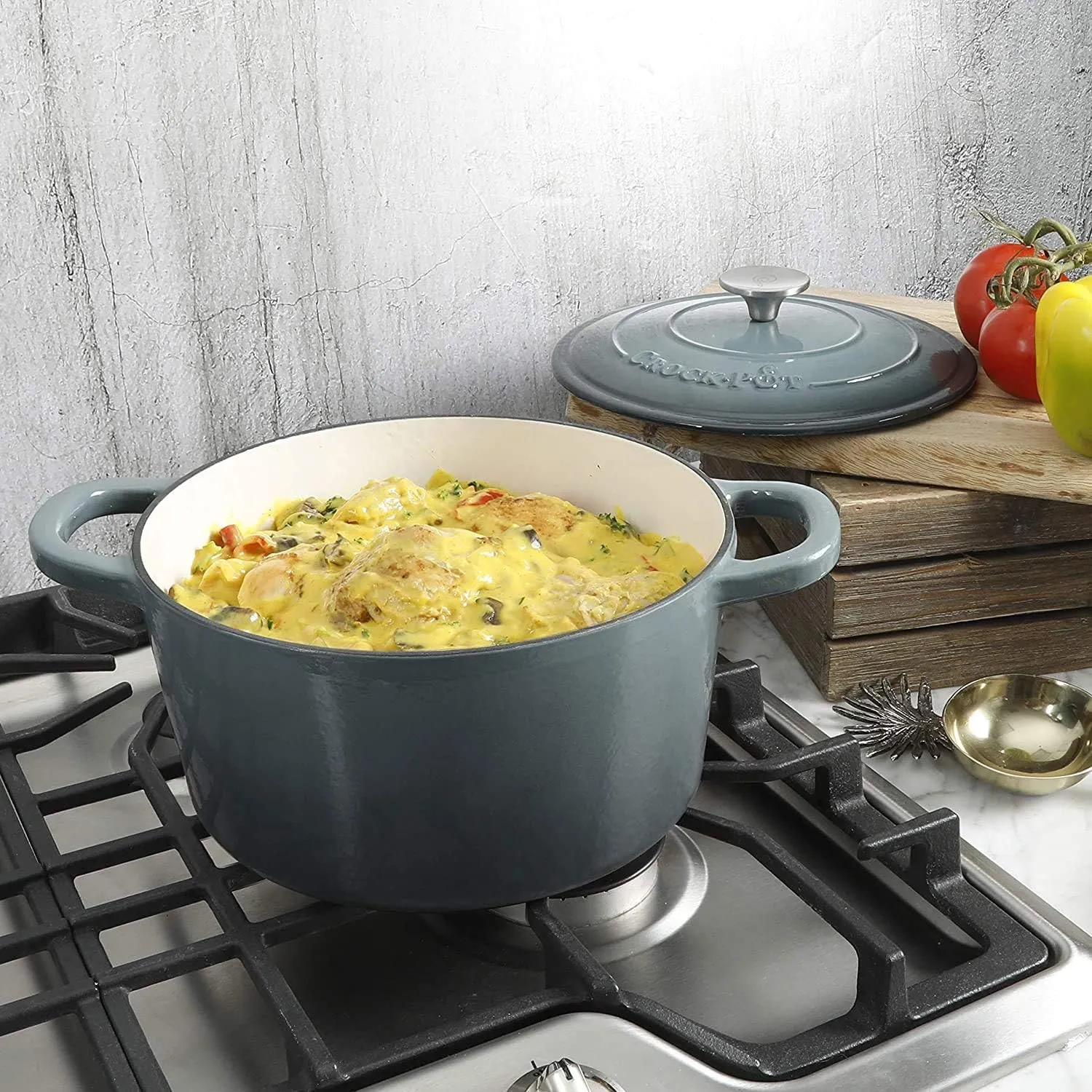 Crock-Pot Artisan Round Enameled Cast Iron Dutch Oven, 7-Quart, Slate Gray