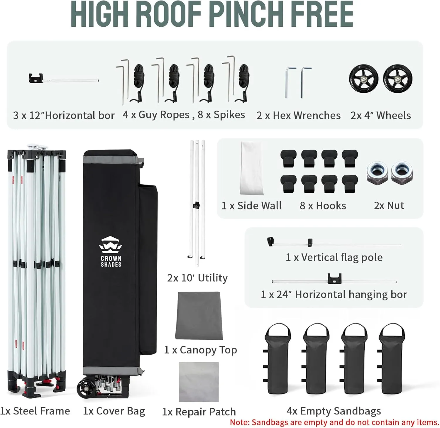 CROWN SHADES 10x10 Pop Up Canopy Tent with 1 Comercial Kit, Instant Commercial Tent with Patended Centerlock, 400D Silver Coated Fabric, 1 Sidewall, 4" Wheels, Sto'N Go Bag,Grey