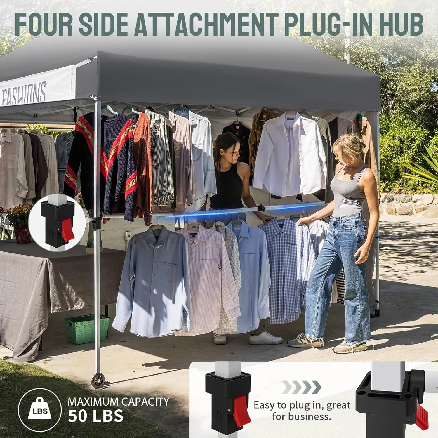 CROWN SHADES 10x10 Pop Up Canopy Tent with 1 Comercial Kit, Instant Commercial Tent with Patended Centerlock, 400D Silver Coated Fabric, 1 Sidewall, 4" Wheels, Sto'N Go Bag,Grey