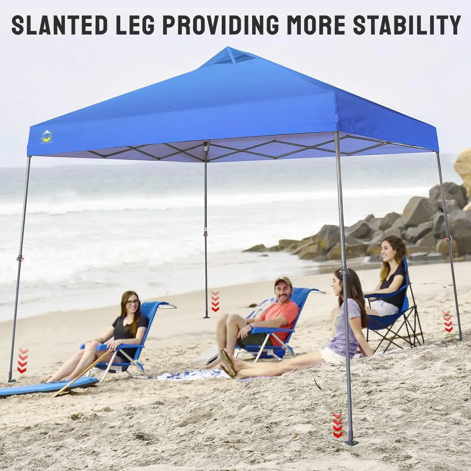 CROWN SHADES 9x9 Pop Up Canopy Tent Slanted Legs for Added Stability - Beach Tent Sun Shelter for Outdoor Shades - Canopy with 11x11 Base, with Carry Bag, Blue