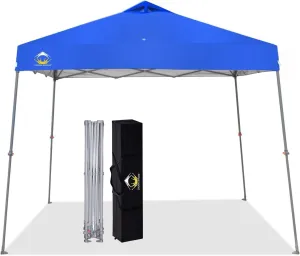 CROWN SHADES 9x9 Pop Up Canopy Tent Slanted Legs for Added Stability - Beach Tent Sun Shelter for Outdoor Shades - Canopy with 11x11 Base, with Carry Bag, Blue