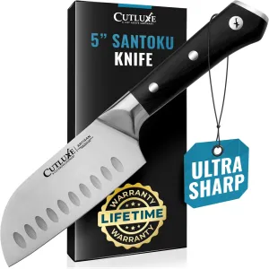 Cutluxe Santoku Knife – 5" Chopping Knife, Vegetable Knife – Forged High Carbon German Steel – Full Tang & Razor Sharp – Ergonomic Handle Design – Artisan Series