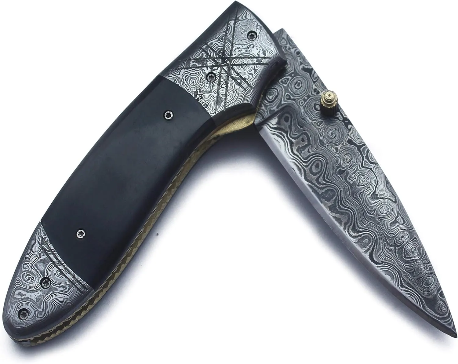 Damascus Folding Tactical Knife – Best Choice for EDC, Hunting, Survival, Camping, and Skinning – Full Tang Micarta Handle & Handcrafted Leather Sheath – Ultimate Gear for Men and Women (DCF21-25)
