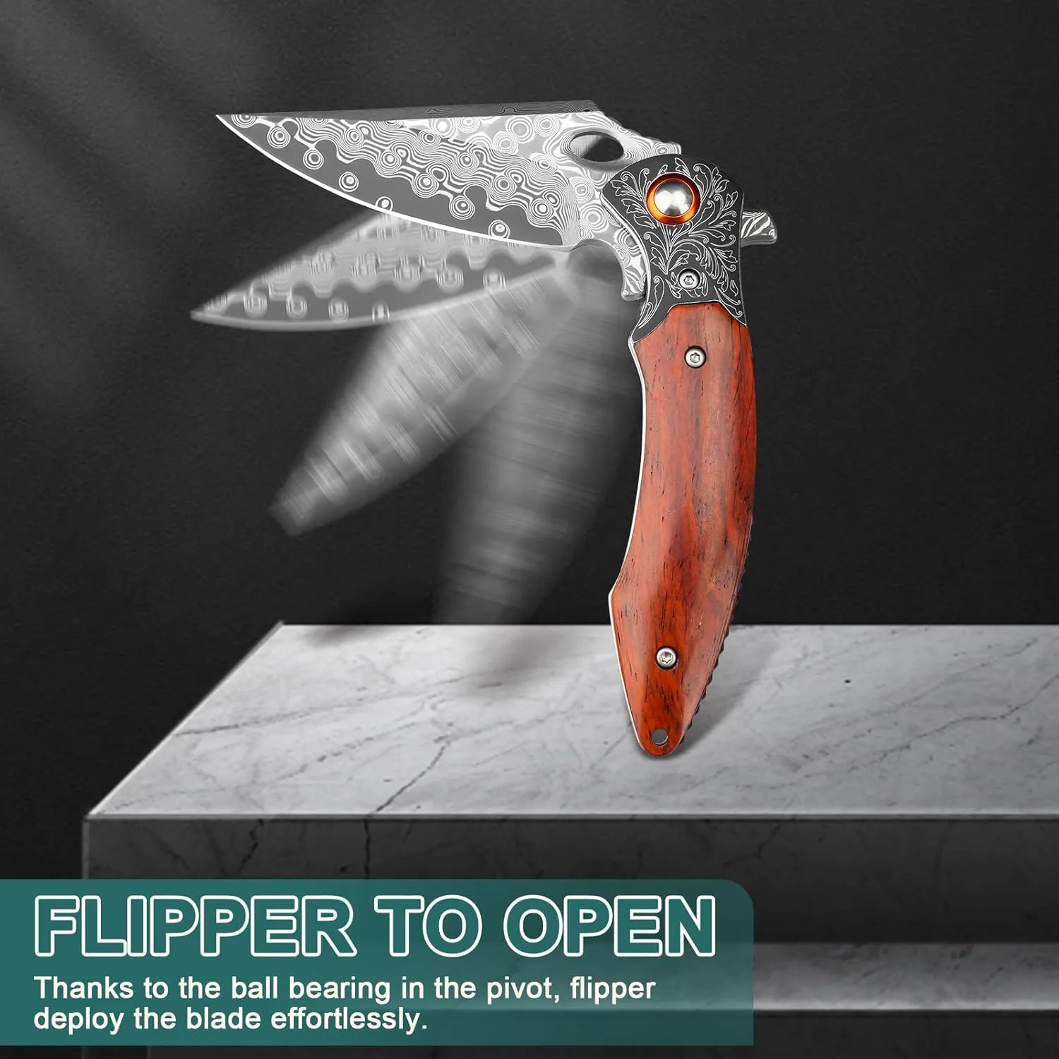 Damascus Pocket Knife, 3.27” Damascus Blade EDC Folding Knives with Guibourtia Wooden Handle, Christmas Ideal for Utility Gift