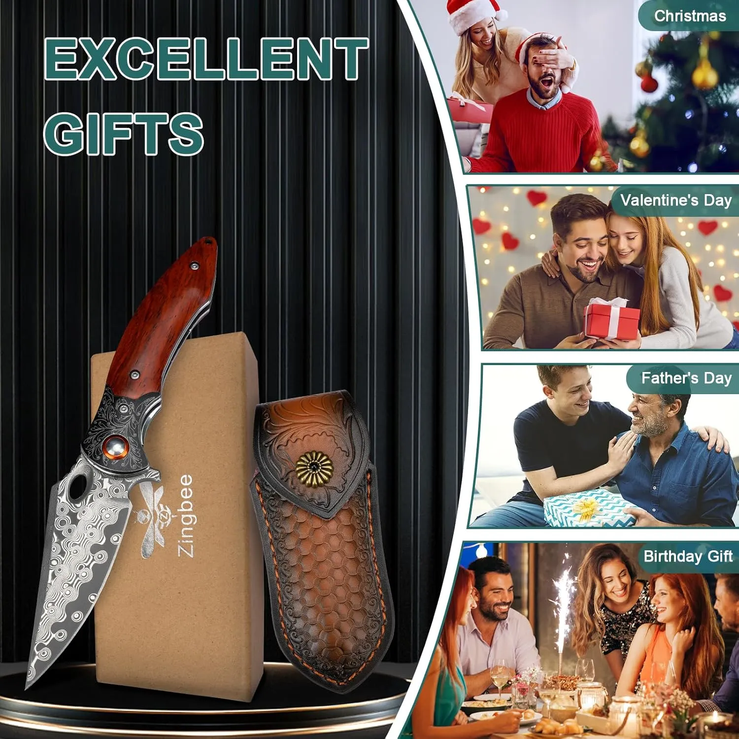 Damascus Pocket Knife, 3.27” Damascus Blade EDC Folding Knives with Guibourtia Wooden Handle, Christmas Ideal for Utility Gift
