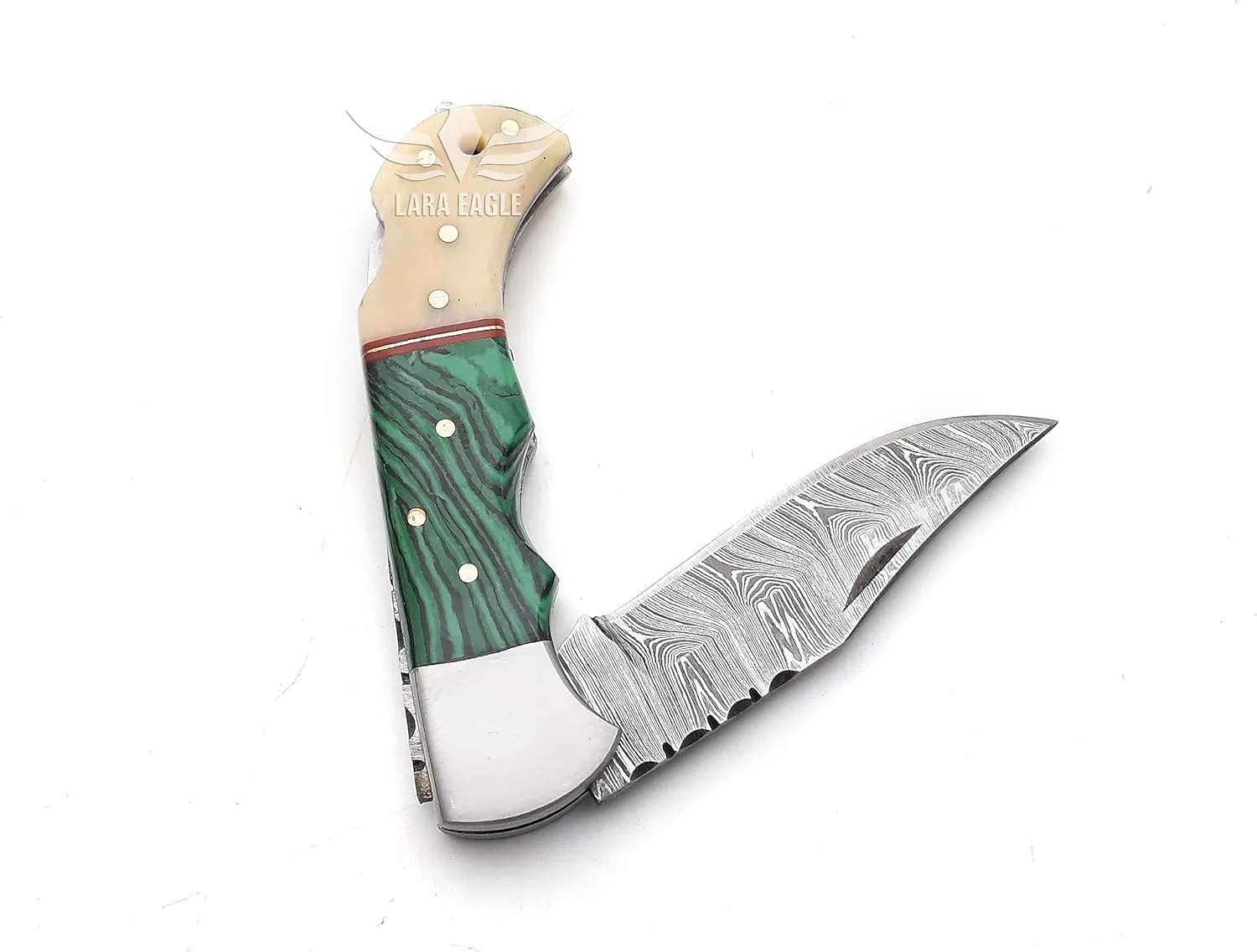 Damascus Pocket Knife for Men - Multi Layer Solid Steel Handmade Folding Hunting Knives Turquoise & Camel Bone Handle with Sharpner and Leather Pouch - Best Knife for Camping Hunting Hiking - Father’s Day Gifts for Men Husband Dad