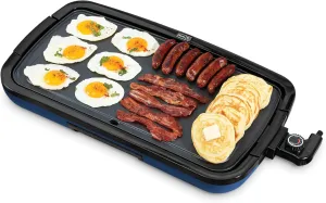 DASH Deluxe Everyday Electric Griddle with Dishwasher Safe Removable Nonstick Cooking Plate for Pancakes, Burgers, Eggs and more, Includes Drip Tray   Recipe Book, 20” x 10.5”, 1500-Watt - Navy
