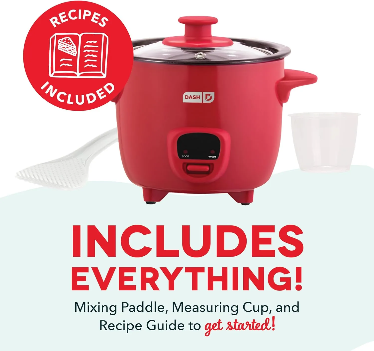 DASH Mini Rice Cooker Steamer with Removable Nonstick Pot, Keep Warm Function & Recipe Guide, Half Quart, for Soups, Stews, Grains & Oatmeal - Red