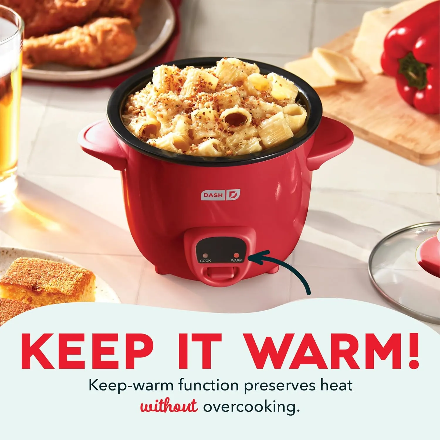 DASH Mini Rice Cooker Steamer with Removable Nonstick Pot, Keep Warm Function & Recipe Guide, Half Quart, for Soups, Stews, Grains & Oatmeal - Red