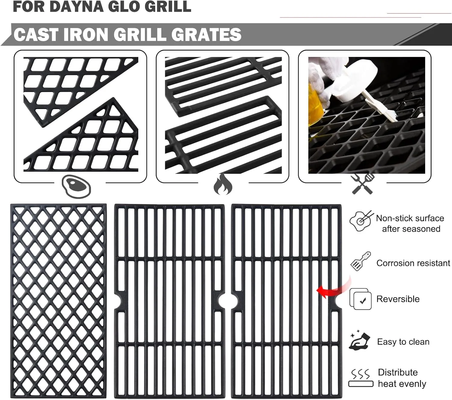 DGH474CRP DGF493BNP Grates Replacement Parts for Dyna Glo Grill Parts DGH483CRP DGB495SDP-D Grill Grate Cooking Grates Dyna Glo Grill Grates 70-01-911 Cast Iron Sear Grill Cooking Grates Parts