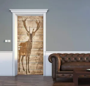 Door Decal red Deer stag in Front of a White Background Animals on White 3D Door Sticker Removable Self Adhesive Vintage Wall Decal Mural Wallpaper for Home Decor 30.3" W x 78.7" H