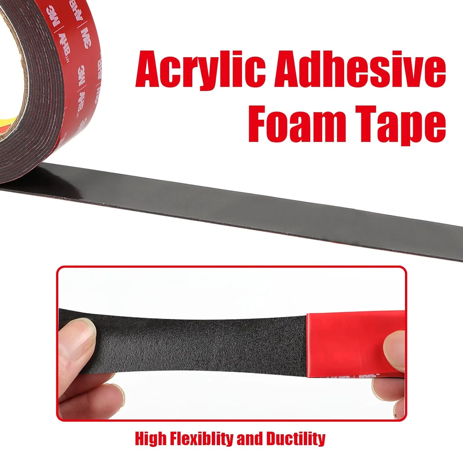 Double Sided Tape Heavy Duty, Waterproof Mounting Foam Tape, 16.5ft Length, 0.98in Width, High Temperature Resistant Adhesive Tape for Car, LED Strip Light, Office Decor, Made of 3M VHB Tape.