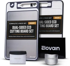 Dual-Sided Stainless Steel Cutting Board with Knife Sharpener – Multi-Use, Hygienic Prep for Daily Kitchen Use – Non-Slip, Dishwasher Safe, Includes Scraper & Finger Guard – 3-Pc Set