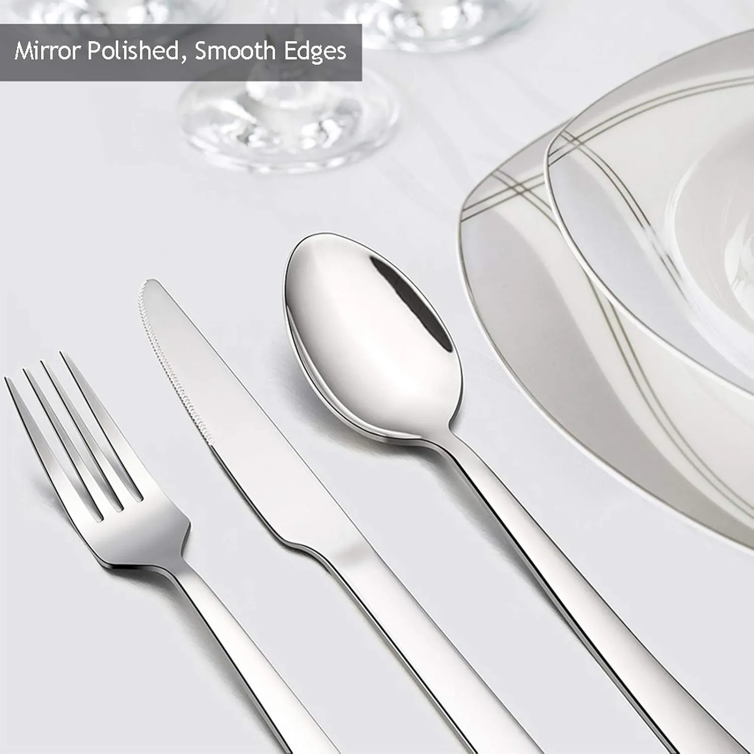 E-far 60-Piece Silverware Set, Stainless Steel Flatware Set Service for 12, Tableware Cutlery Set for Home Restaurant Party, Dinner Forks/Spoons/Knives, Square Edge & Mirror Polished, Dishwasher Safe