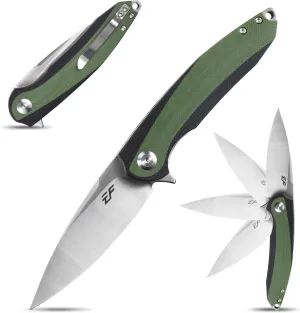 Eafengrow EF954 Folding Knife D2 Steel Blade G10 Handle with Pocket Clip Locking Liner EDC Flipper Knifes for Camping Hiking Outdoor(Green)