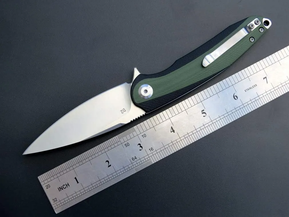 Eafengrow EF954 Folding Knife D2 Steel Blade G10 Handle with Pocket Clip Locking Liner EDC Flipper Knifes for Camping Hiking Outdoor(Green)