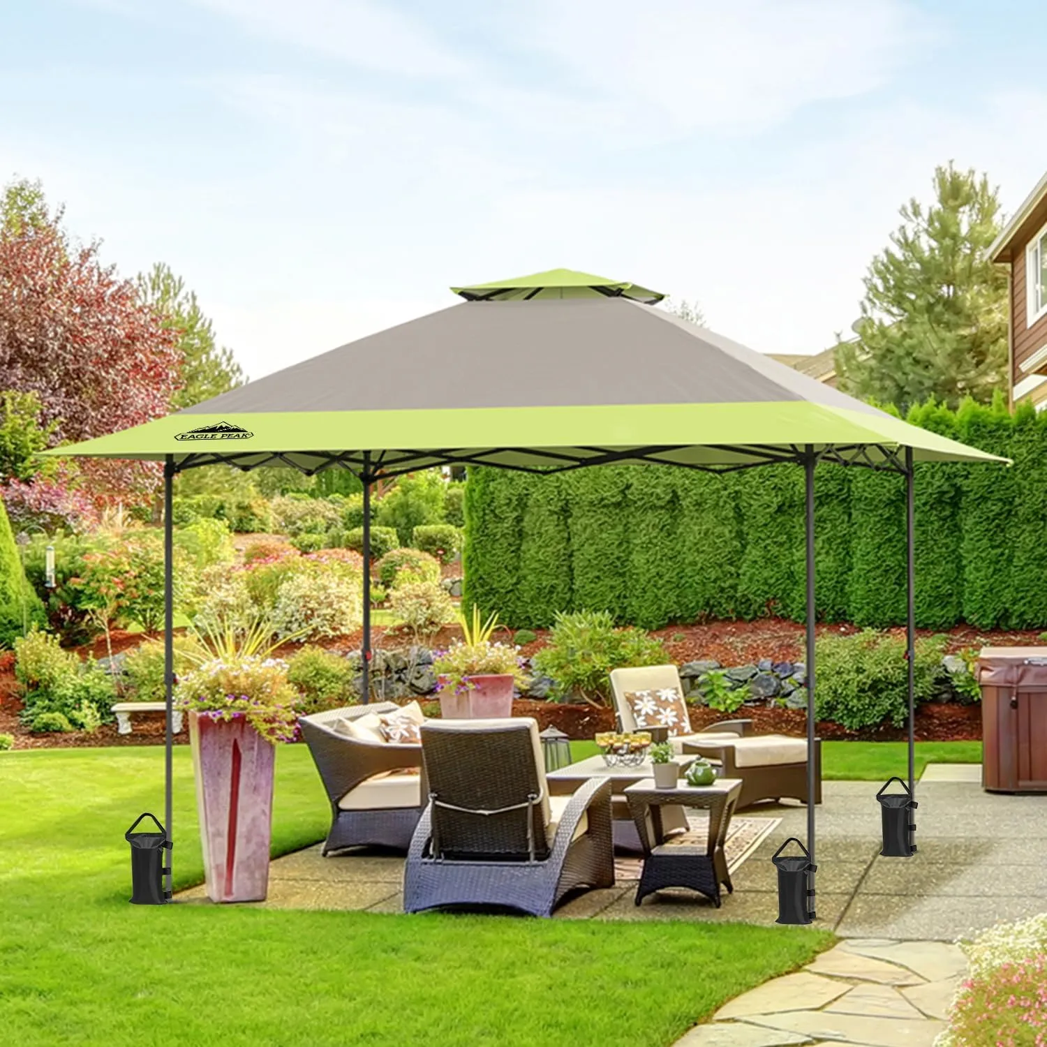 EAGLE PEAK 13x13 Straight Leg Pop Up Canopy Tent Instant Outdoor Canopy Easy Single Person Set up Folding Shelter w/Auto Extending Eaves 169 Square Feet of Shade (Gray)
