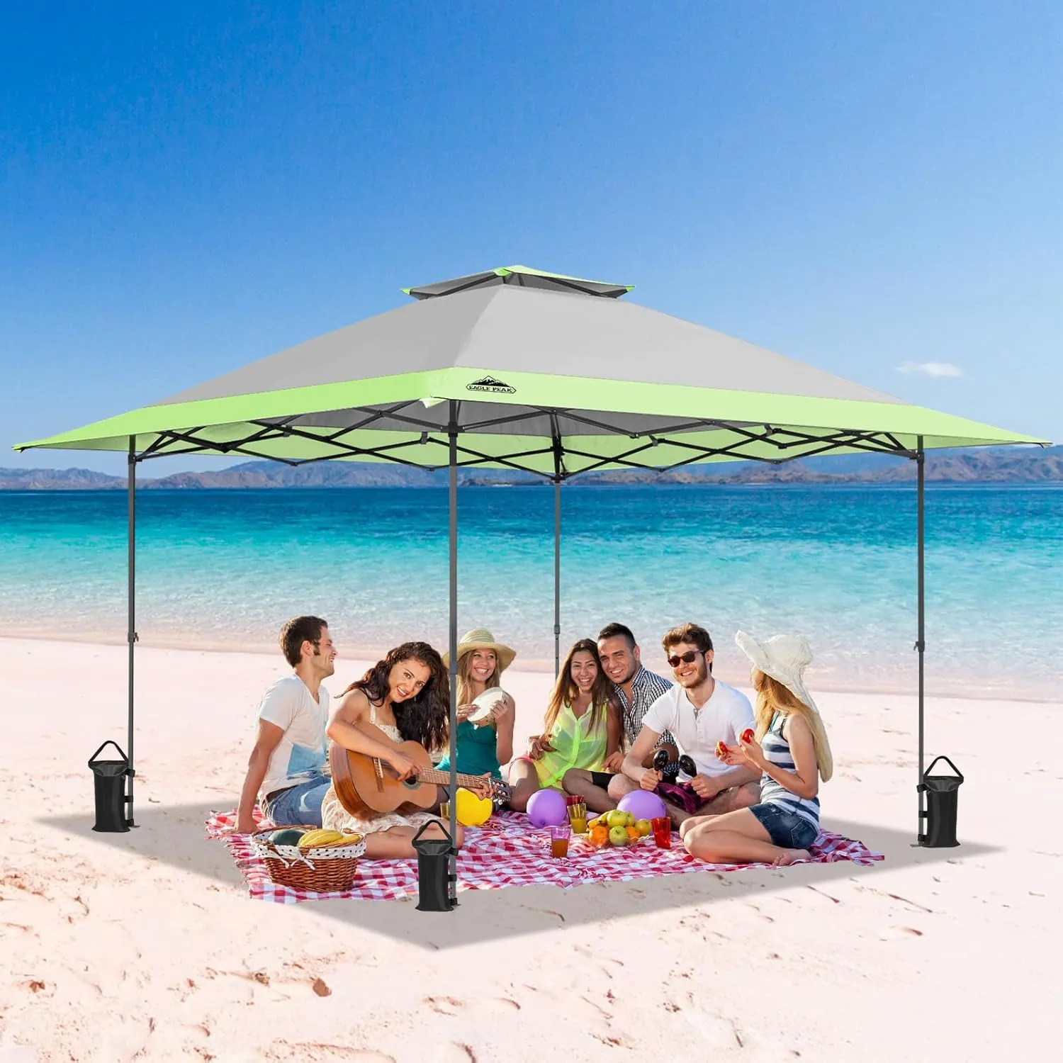 EAGLE PEAK 13x13 Straight Leg Pop Up Canopy Tent Instant Outdoor Canopy Easy Single Person Set up Folding Shelter w/Auto Extending Eaves 169 Square Feet of Shade (Gray)