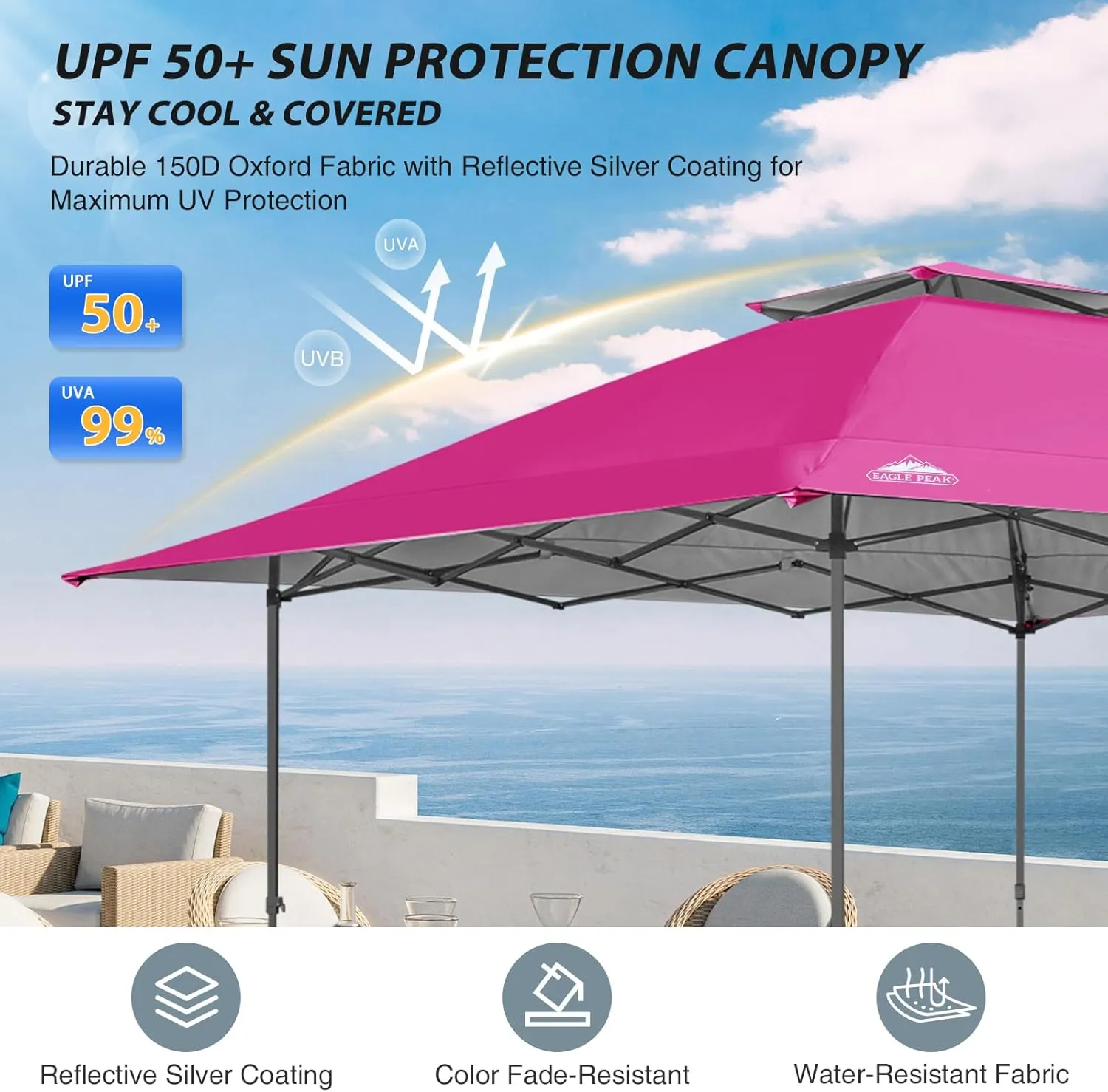 EAGLE PEAK 13x13 Straight Leg Pop Up Canopy Tent Instant Outdoor Canopy Easy Single Person Set up Folding Shelter w/Auto Extending Eaves 169 Square Feet of Shade (Light Pink)