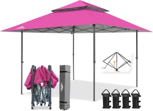 EAGLE PEAK 13x13 Straight Leg Pop Up Canopy Tent Instant Outdoor Canopy Easy Single Person Set up Folding Shelter w/Auto Extending Eaves 169 Square Feet of Shade (Light Pink)