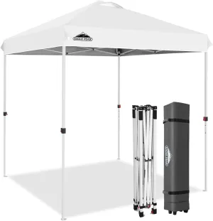 EAGLE PEAK 6.6x6.6 Pop Up Canopy Tent Instant Outdoor Canopy Easy Set Up Straight Leg Folding Shelter with Wheeled Bag, 8 Stakes and 4 Ropes, White