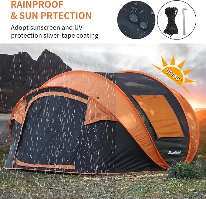 EchoSmile Camping Instant Tent, 2/4/6/8/10 Person Pop Up Tent, Water Resistant Dome Tent, Easy Setup for Camping Hiking and Outdoor, Portable Tent with Carry Bag, for 3 Seasons…